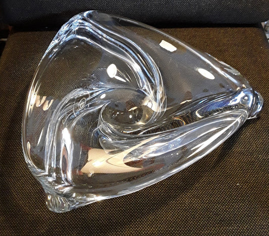 Handmade Triangular Clear Crystal Glass Fruit Bowl from Val St Lambert, 1970s