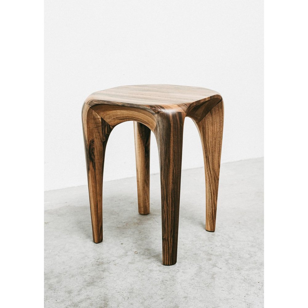 Handmade Walnut Stool by Maxime Goléo