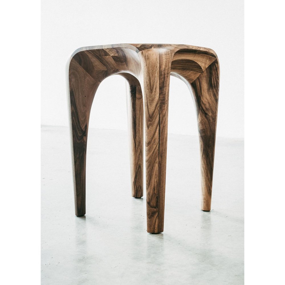 Handmade Walnut Stool by Maxime Goléo