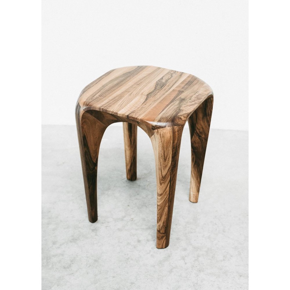 Handmade Walnut Stool by Maxime Goléo