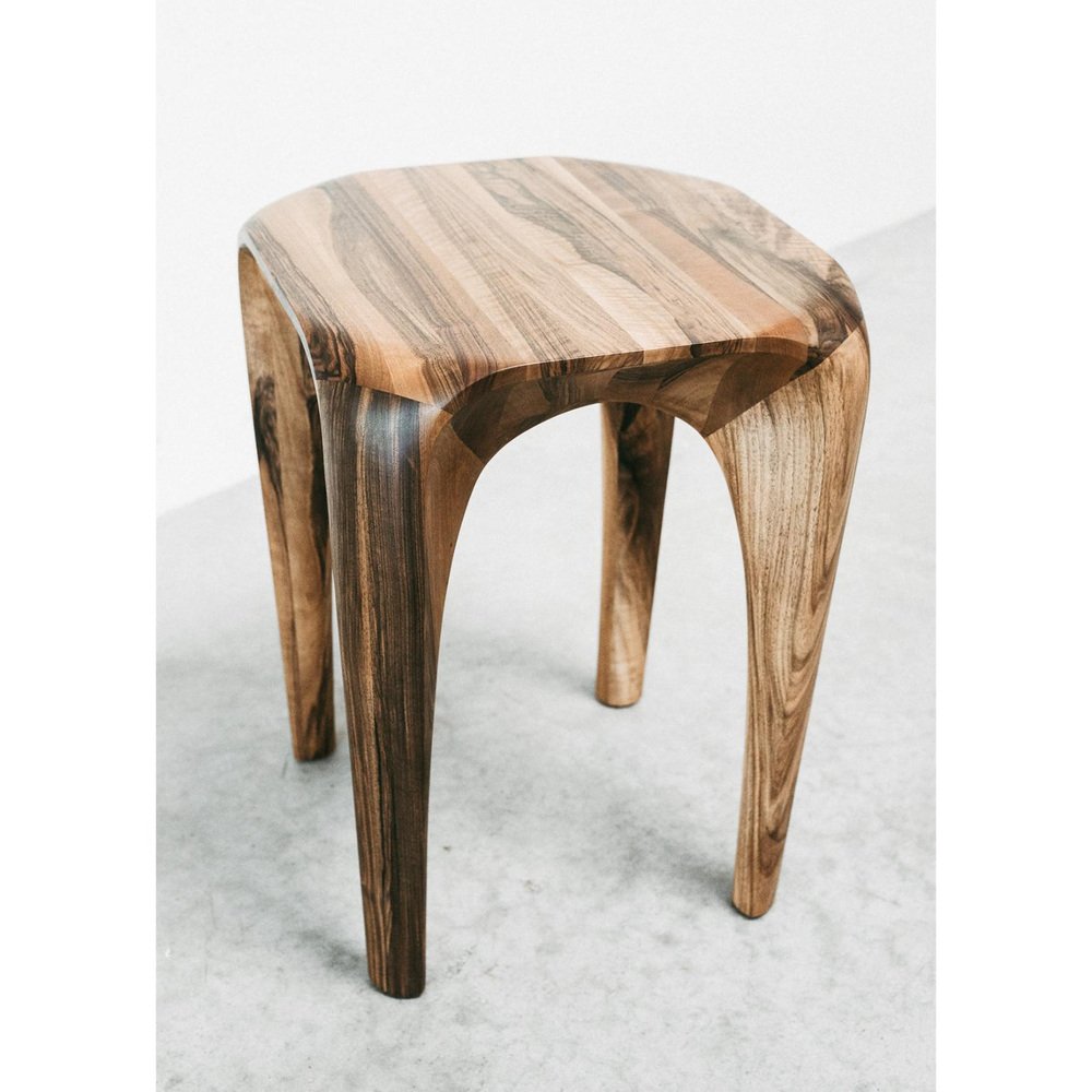 Handmade Walnut Stool by Maxime Goléo