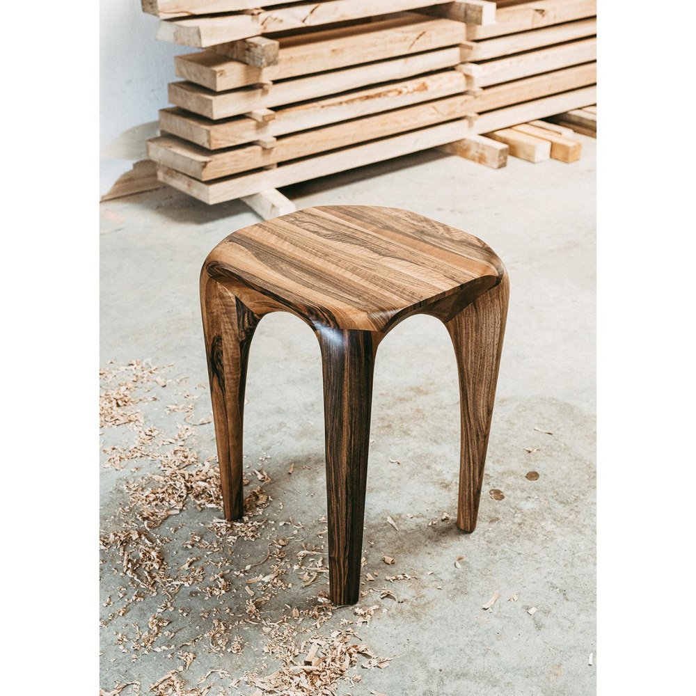 Handmade Walnut Stool by Maxime Goléo