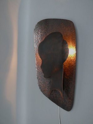 Handmade Woman's Portrait Wall Lamp in Metal, 1960s-EY-1811710