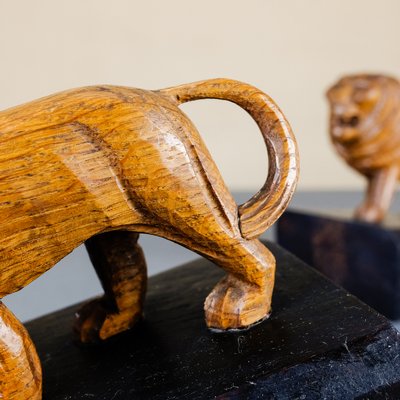 Handmade Wooden Lion Bookends, 1920s, Set of 2-YGX-747273