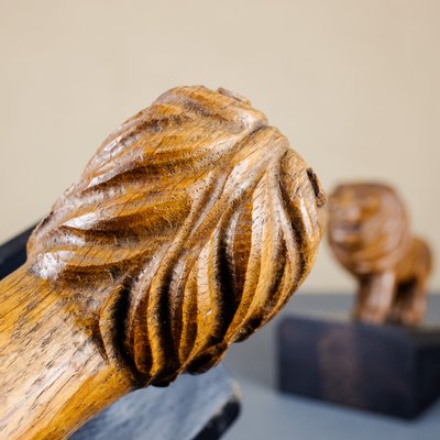 Handmade Wooden Lion Bookends, 1920s, Set of 2-YGX-747273