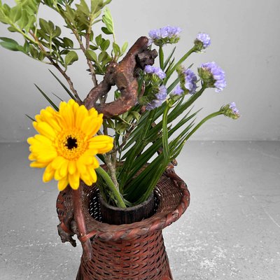 Handwoven Ikebana Ikebana Bamboo Flower Basket, 1950s-DWL-2027987