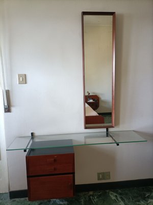 Hanging Console with Mirror & Glass Top Drawers, 1960s, Set of 2-OHK-1738919