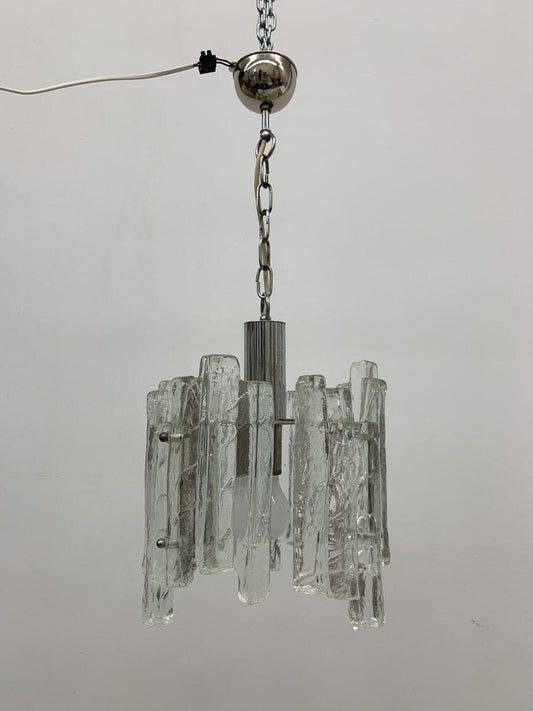 Hanging Lamp in Frosted Ice Glass by J. T. Kalmar for Kalmar Franken KG, 1960s