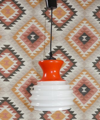 Hanging Lamp White & Red Opal Glass, 1970s-AFE-1422747