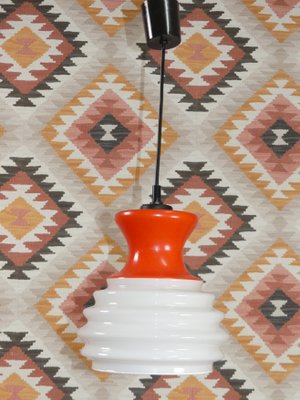 Hanging Lamp White & Red Opal Glass, 1970s-AFE-1422747