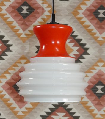 Hanging Lamp White & Red Opal Glass, 1970s-AFE-1422747