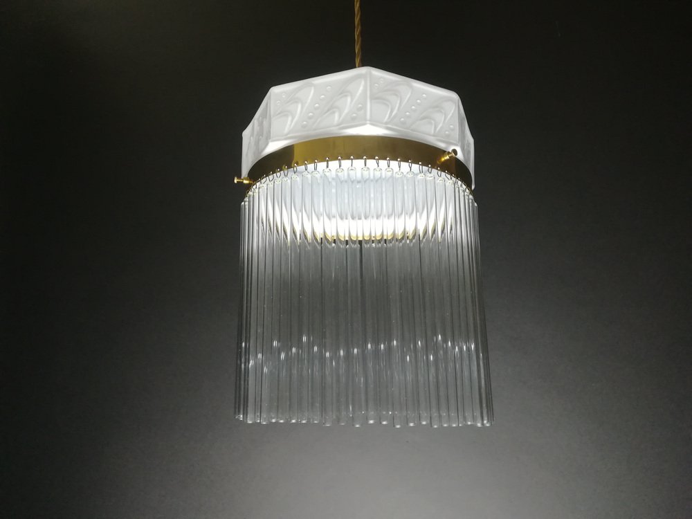 Hanging Lamp with Glass Rods, France, 1920s