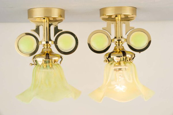 Hanging Lamps with Original Opaline Glass Shades, 1910s, Set of 2-SPD-1100877