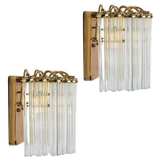 Hanging Rod Glass and Brass Wall Sconce in the style of Sciolari, 1960s