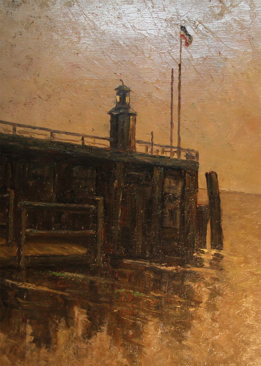 Hans Harländer, Fishing Boats at the Entrance of Cuxhaven Harbor, 1920s, Oil on Wood, Framed