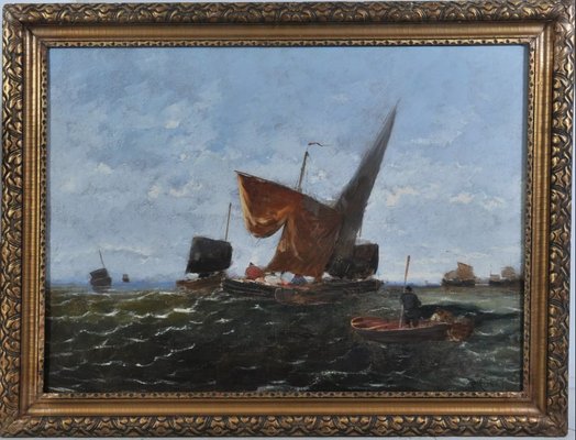 Hans Wagner, P. Cerneri: Fisherboats on the Stormy Sea, 1890s, Oil on Canvas-QOR-2017403