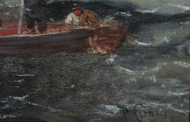 Hans Wagner, P. Cerneri: Fisherboats on the Stormy Sea, 1890s, Oil on Canvas-QOR-2017403