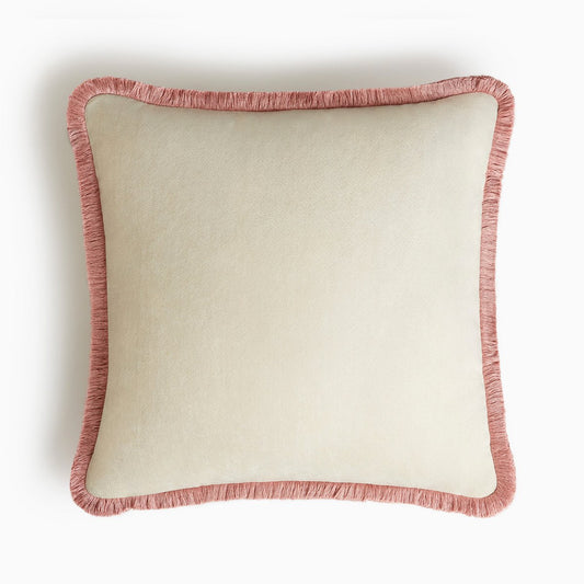 HAPPY PILLOW Off-White with Pink Fringes by Lorenza Briola for LO DECOR