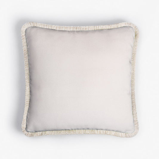 Happy Pillow Soft Velvet Cushion with Fringe White-White by Lorenza Briola for Lo Decor