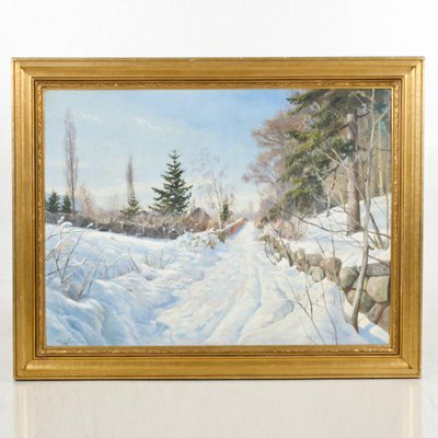 Harald Pryn, Winter Landscape, 1949, Oil on Panel, Framed-SA-1368192