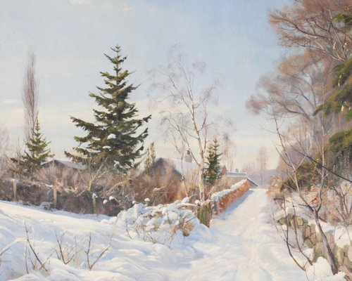 Harald Pryn, Winter Landscape, 1949, Oil on Panel, Framed-SA-1368192