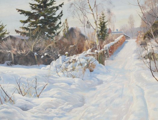 Harald Pryn, Winter Landscape, 1949, Oil on Panel, Framed-SA-1368192