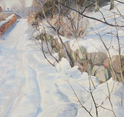 Harald Pryn, Winter Landscape, 1949, Oil on Panel, Framed-SA-1368192