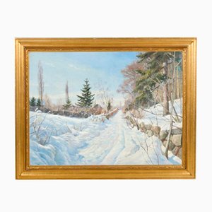 Harald Pryn, Winter Landscape, 1949, Oil on Panel, Framed-SA-1368192