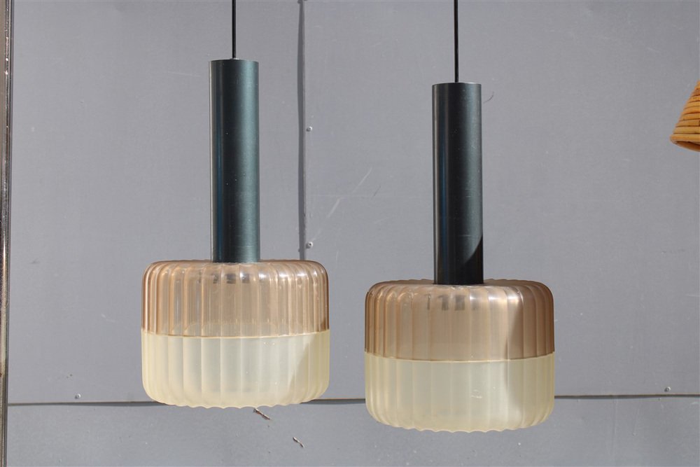 Hard Plastic and Metal Chandeliers from Stilux Milano, 1960, Set of 2