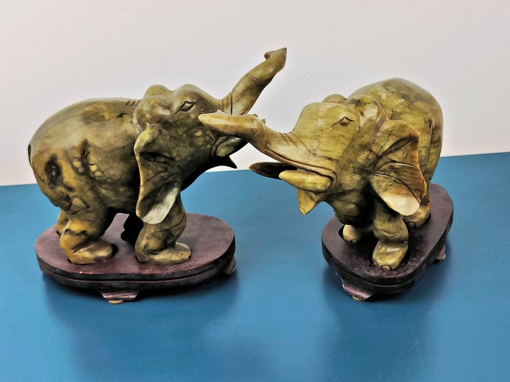 Hard Stone Elephant Figures, Late 1800s, Set of 2