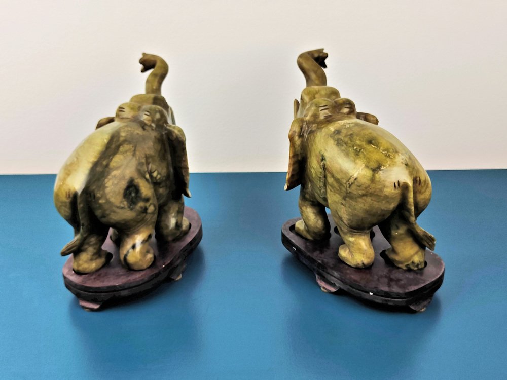 Hard Stone Elephant Figures, Late 1800s, Set of 2