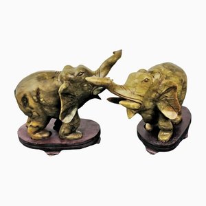 Hard Stone Elephant Figures, Late 1800s, Set of 2-GKV-1352778