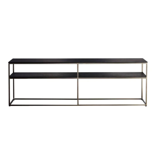 HARDY - Rectangular console table with shelving (Shelves - Wood)