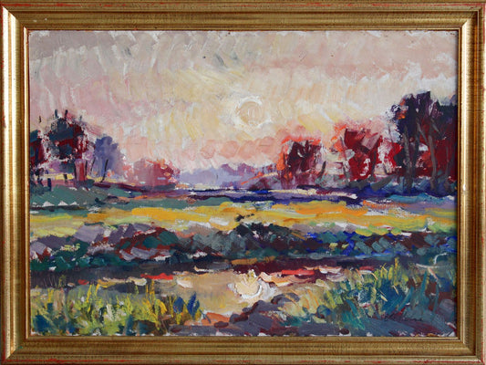 Harijs Veldre, Sunset, Oil on Cardboard