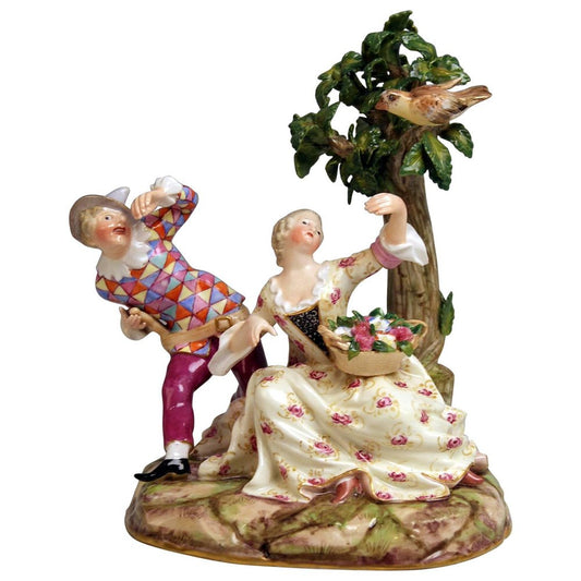 Harlequin and Girl Figurine by Kaendler for Meissen, 1840