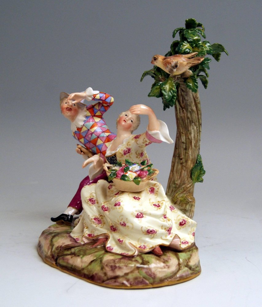 Harlequin and Girl Figurine by Kaendler for Meissen, 1840