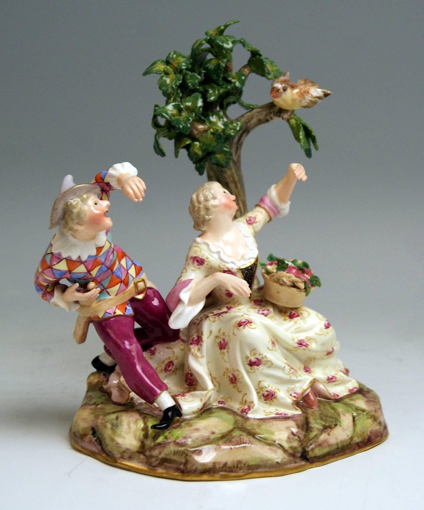 Harlequin and Girl Figurine by Kaendler for Meissen, 1840