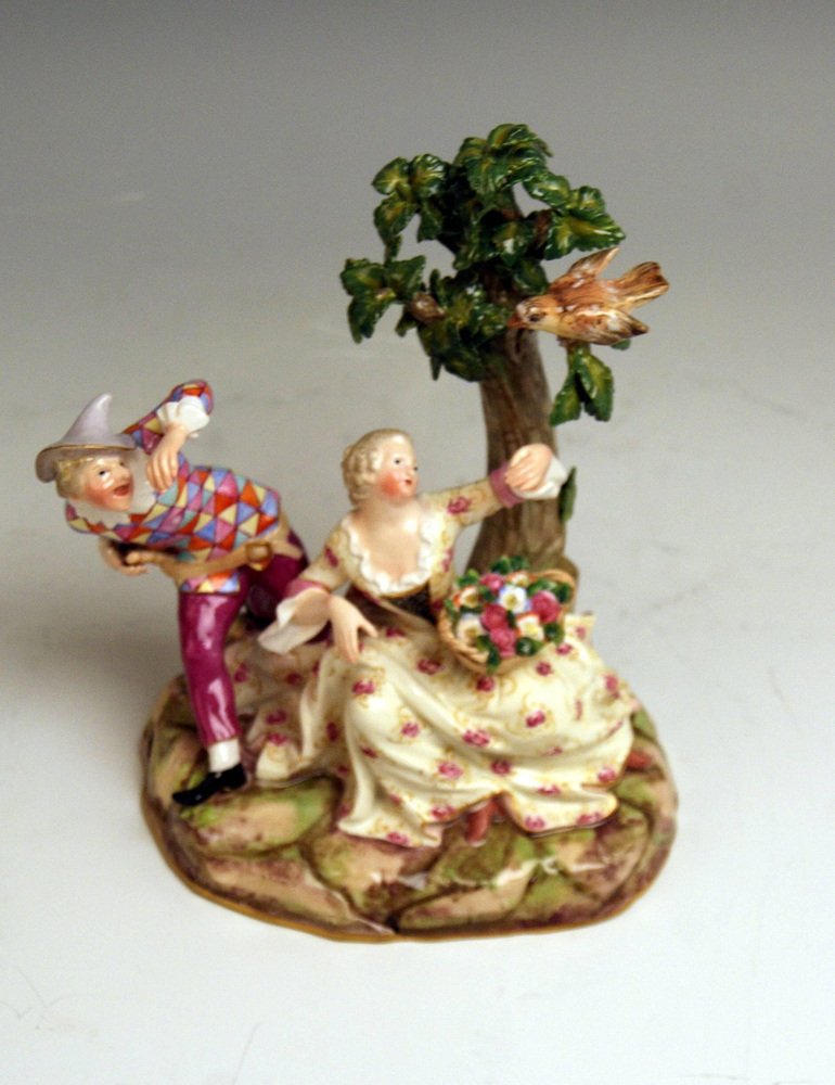 Harlequin and Girl Figurine by Kaendler for Meissen, 1840