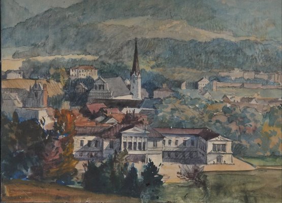 Harry Gyula, Bad Ischl Landscape, 1890s-1910s, Watercolor-QOR-2024652