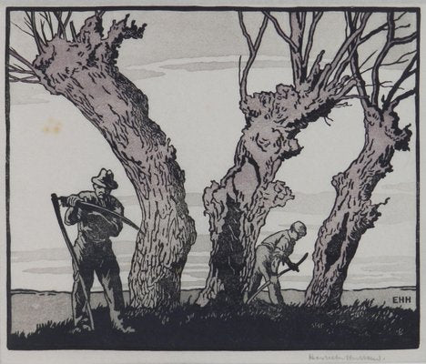 Hay Cutters Woodcut by Eric Hesketh Hubbard, 1940s-ARU-775683