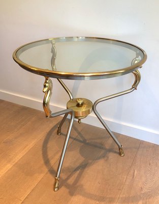 Head Brass and Brushed Steel Pedestal Table-BA-1365357