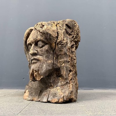 Head Carved from Wooden Trunk, 1950s-NPL-2022259