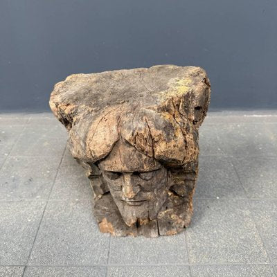 Head Carved from Wooden Trunk, 1950s-NPL-2022259