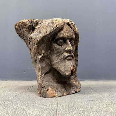 Head Carved from Wooden Trunk, 1950s-NPL-2022259