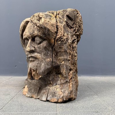 Head Carved from Wooden Trunk, 1950s-NPL-2022259