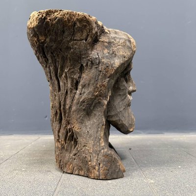 Head Carved from Wooden Trunk, 1950s-NPL-2022259