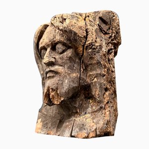 Head Carved from Wooden Trunk, 1950s-NPL-2022259