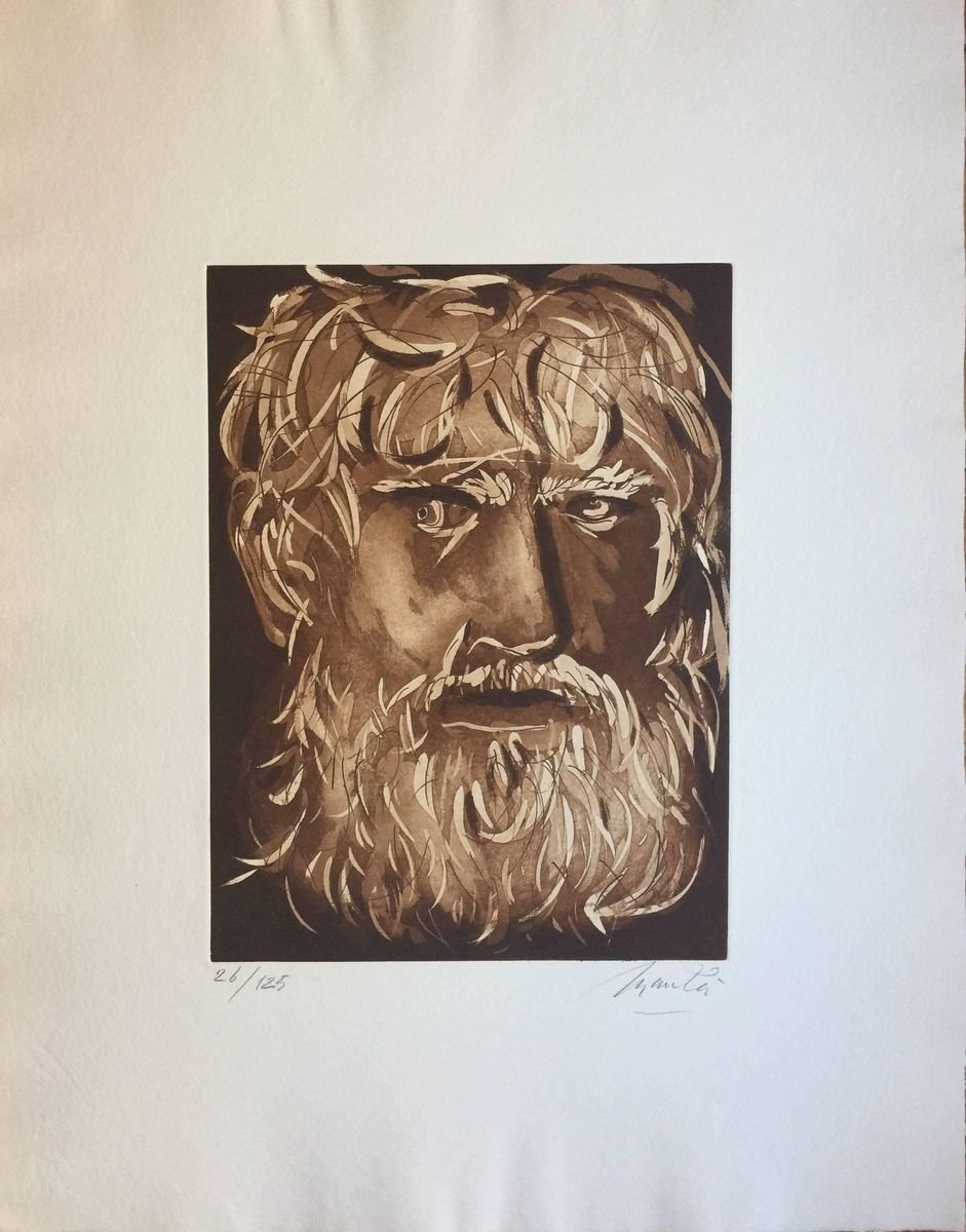 Head of Oedipus - Original Etching by G. Manzù 1970