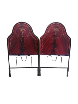 Headboards in Iron and Sheet Metal Painted in Rosewood Colour, 1920s-1930s, Set of 2-ZFY-1374169