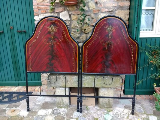 Headboards in Iron and Sheet Metal Painted in Rosewood Colour, 1920s-1930s, Set of 2-ZFY-1374169